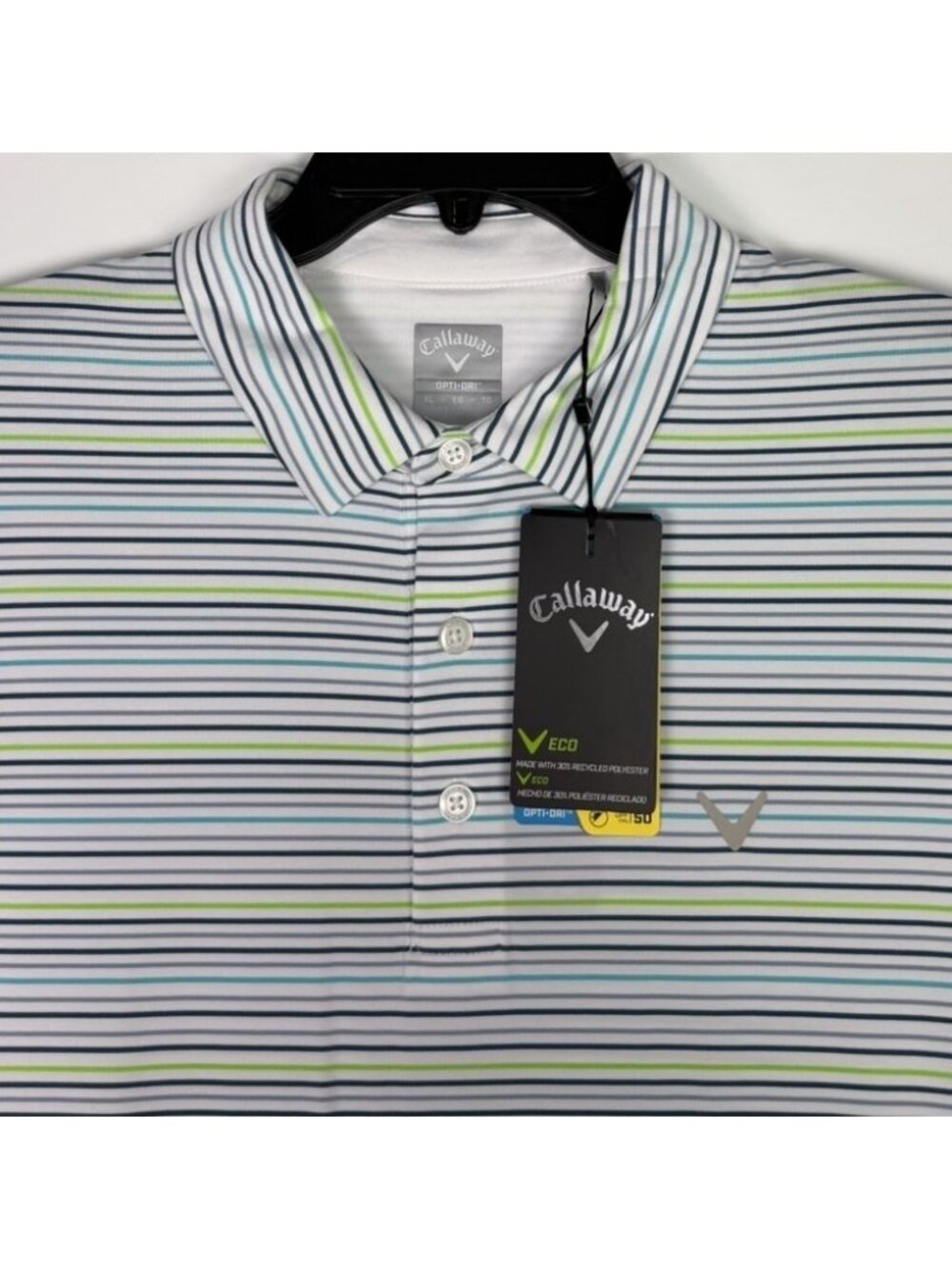 Callaway Opti-Dri Golf Polo Shirt Mens XL Striped Bright White Green NWT